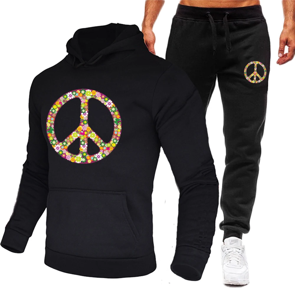 

2022 Newest Fashion Peace Logo Men Hoodie Set Spring Autumn and Winter Casual Streetwear Men Hoodies Hooded Sportswear S-4XL