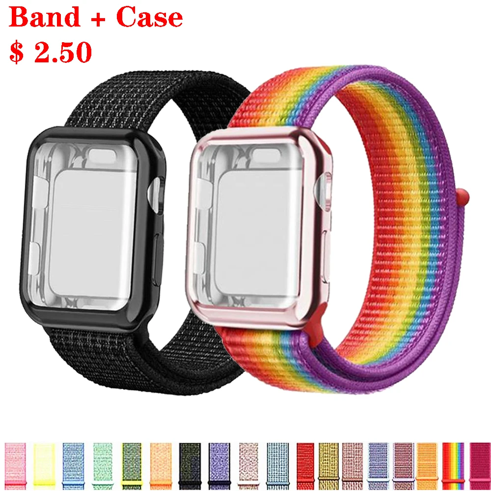 Ремешок для часов apple Watch band Спортивная петля correa apple watch 4 3 iwatch band 38 мм 42 мм 44/40 мм нейлоновый браслет+ чехол для часов