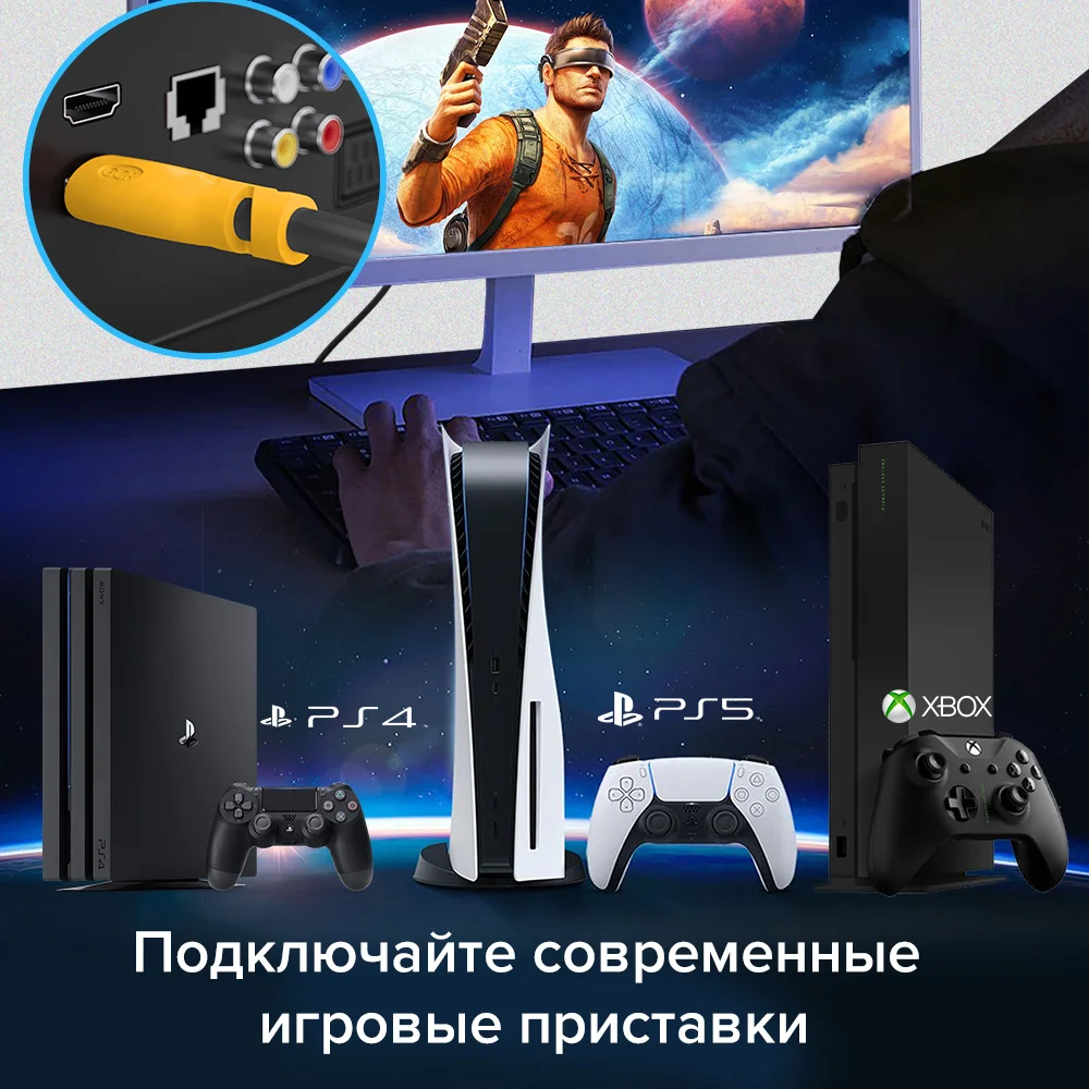 GCR Цифровой кабель HDMI to Ultra HD для монитора ПК ноутбук Smart TV Apple PS cable for Samsung Xiaomi Sony