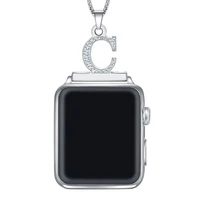 2 in 1 zircon alphabet c necklace pendant watch connector adapter chain for watch series 6se54321 4244mm free nickel