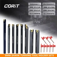 corit 8sets of 8mm cnc lathe turning tool holder boring bar with applicable inserts and wrenches set for turning threading