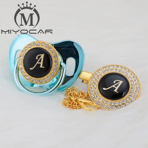 MIYOCAR золото серебро имя инициалы письмо красивый bling соска и соска клип BPA бесплатно пустышка bling уникальный дизайн LA - Цвет: LA-10  6-18m