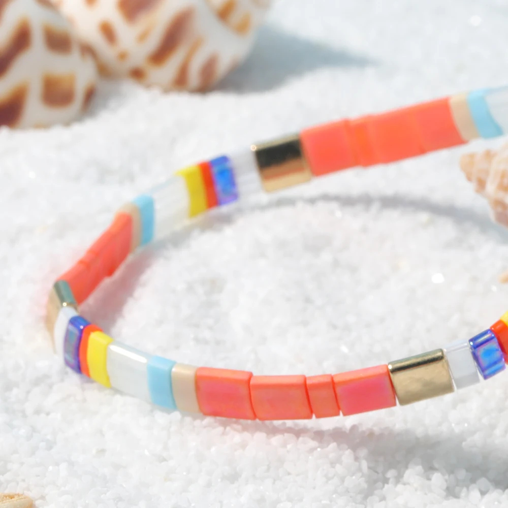 

YAUKIA New Bohemian Ladies Jewelry Tila Bead Bracelet MIYUKI Glass Bracelet Femme Elastic Gift Armband Summer Beach