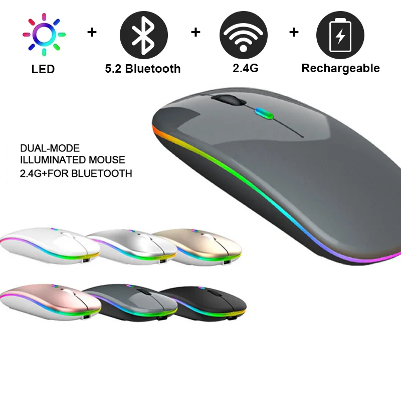 

LED Bluetooth Wireless Mouse With USB Rechargeable RGB Silent Mouse BT5.2 For Laptop Computer PC Macbook Gaming Mouse