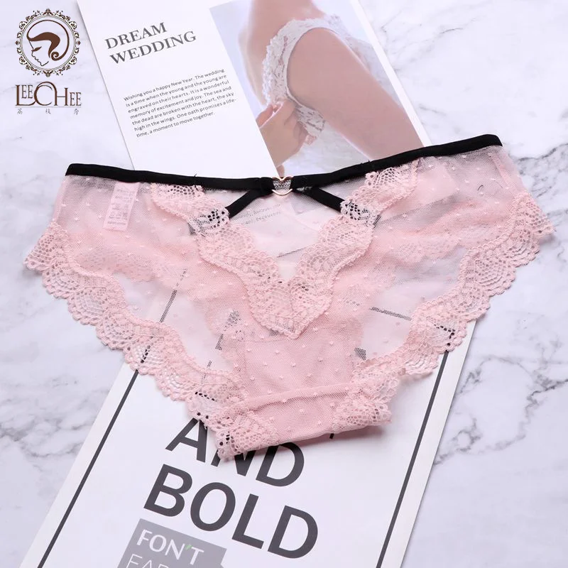 

Leechee Traceless Lace Lingerie Women's Comfortable Sweat Heart Underwear Sexy Low Waist Breathable Sweet Hollowed Out Briefs