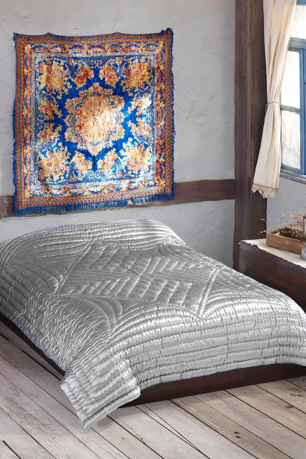 Стеганое одеяло ручной работы | Винтажное Этническое покрывало атласное вес 4700 г