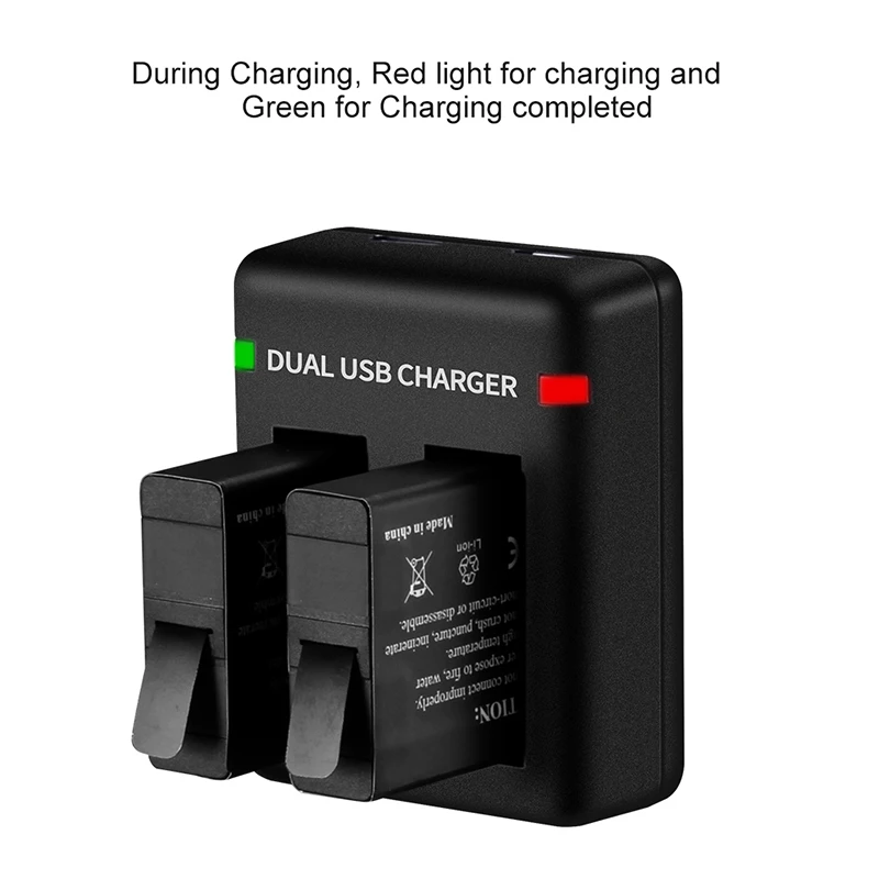 Зарядное устройство с двумя портами для GoPro Hero 8 7 6 5 черный usb-кабелем порта