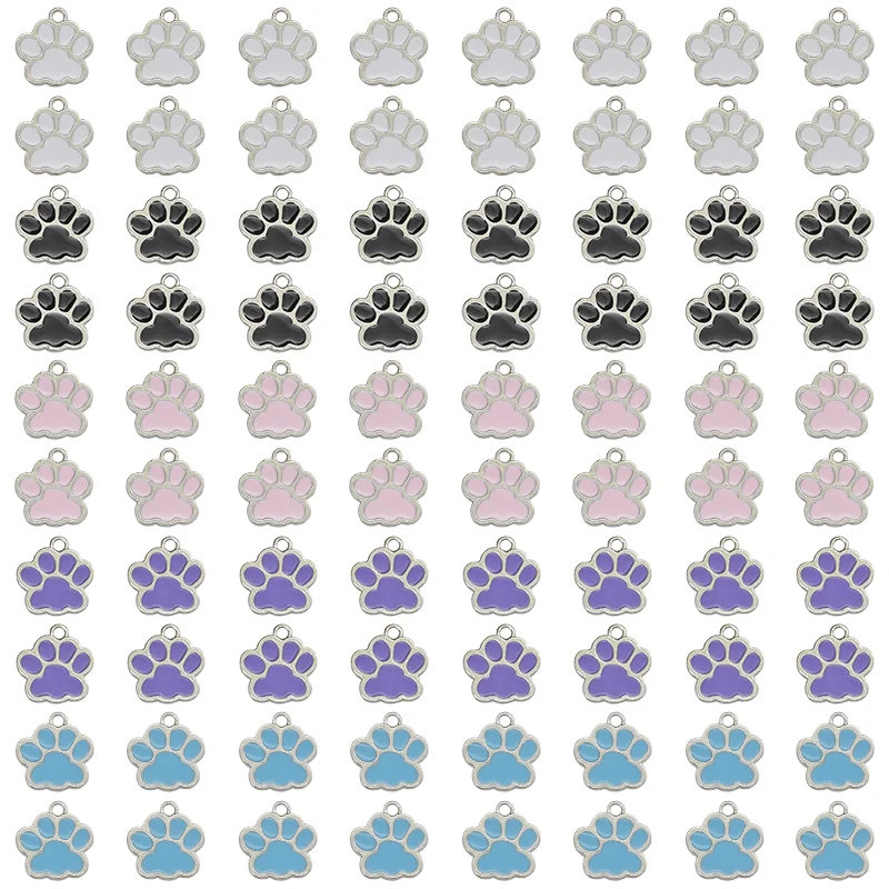 

10Pcs Animal Dog Cat Paw Print Charms Colorful Enamel Bear Puppy Kitten Footprint Chunk Pendants For DIY Jewelry Making Crafting