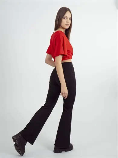 

New Women's Trend Front Double Breasted Bottom Elastic Crepe Fabric Loose Sleeve Blouse