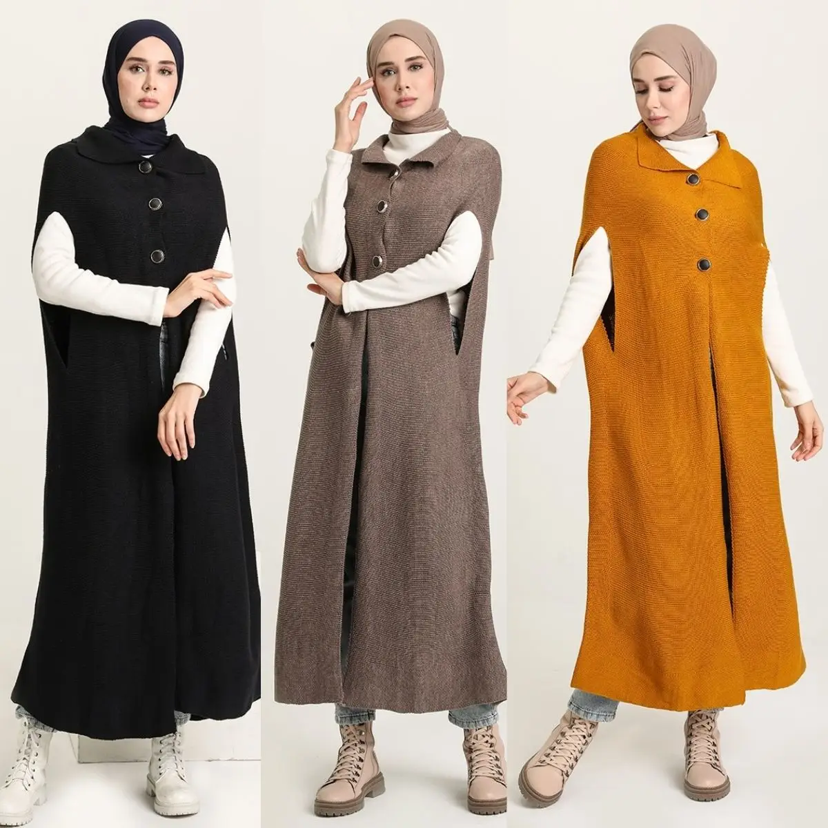 

Knitwear Buttoned Poncho Sleeveless Standard Size Collar Winter Seasonal Women Muslim Fashion Hijab Clothing Turkey Istanbul