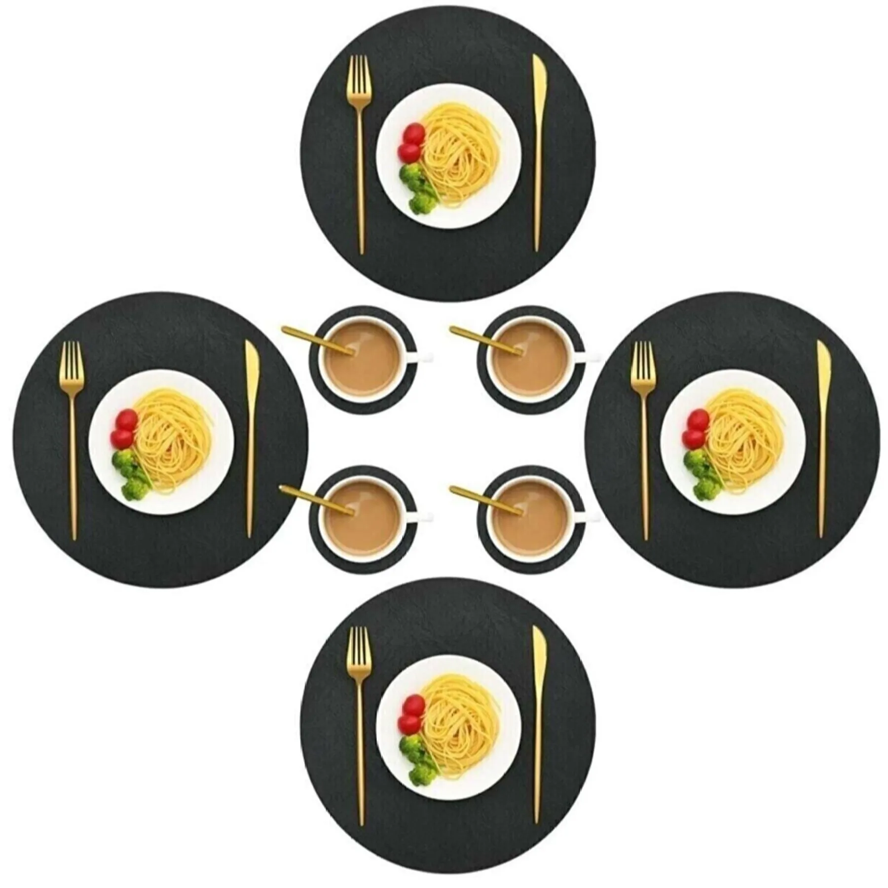 

Placemat Tableware 4/8/12 Pieces PU Leather Waterproof Non-Slip Soft Washable Glass for 2/4/6 Persons