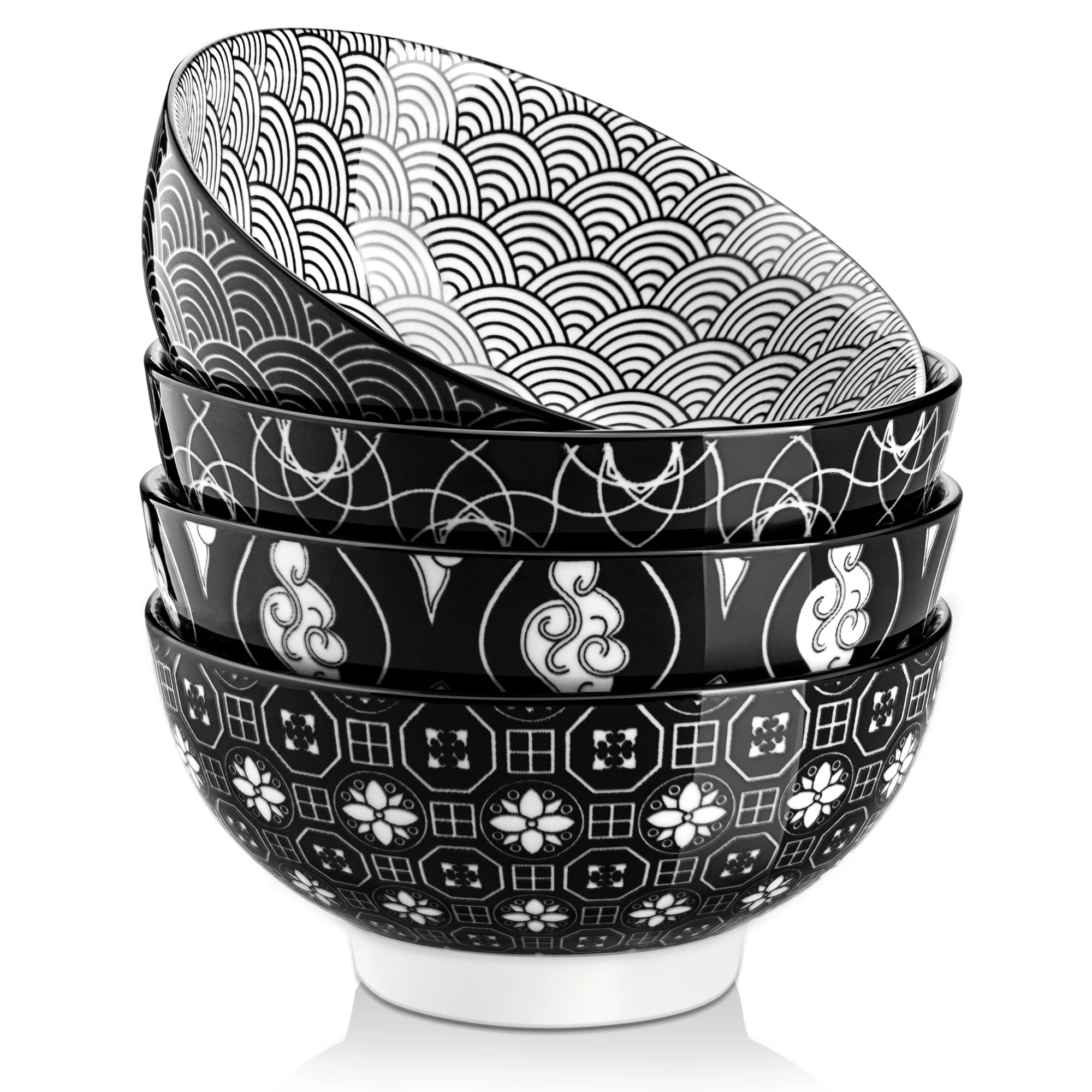 

Vancasso Haruka 600ML 4-Piece Japanese Style Porcelain Cereal Bowls Hand Painted Rice/Ice Cream/Snack/Soup/Fruit/Noodle Bowl Set