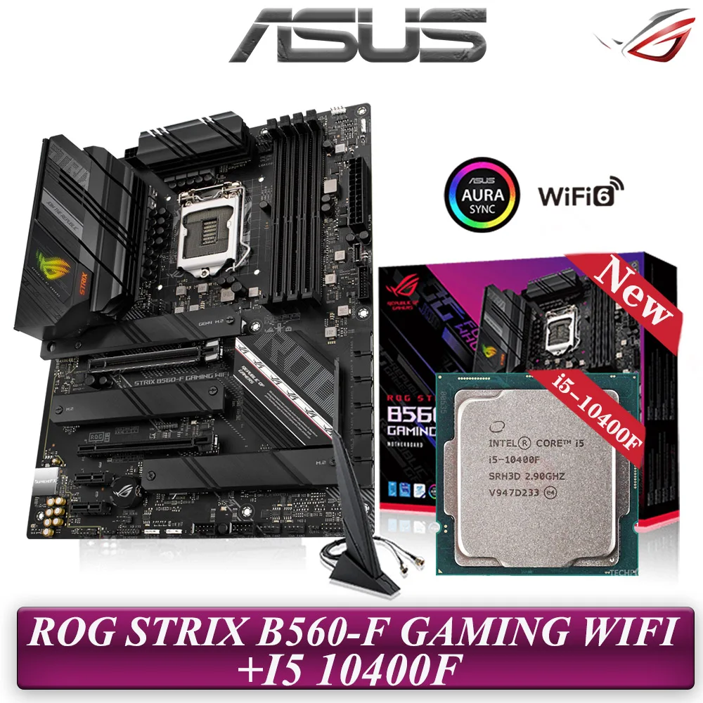 

LGA 1200 New ASUS ROG STRIX B560-F GAMING WIFI Motherboard Set Kit Intel Core i5 10400F 10th-Gen DDR4 128GB ATX Placa-mãe 1200