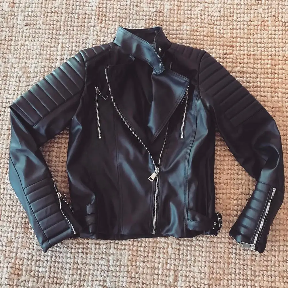 Кожаная куртка кожаные куртки черное пальто 2019|Кожаные куртки| |