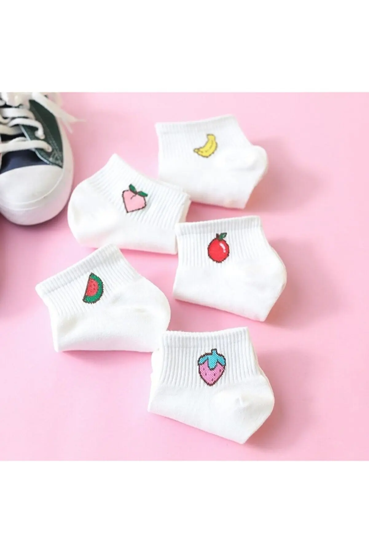 5 Pairs of Fruit Patterned Women's Half Collar Socks