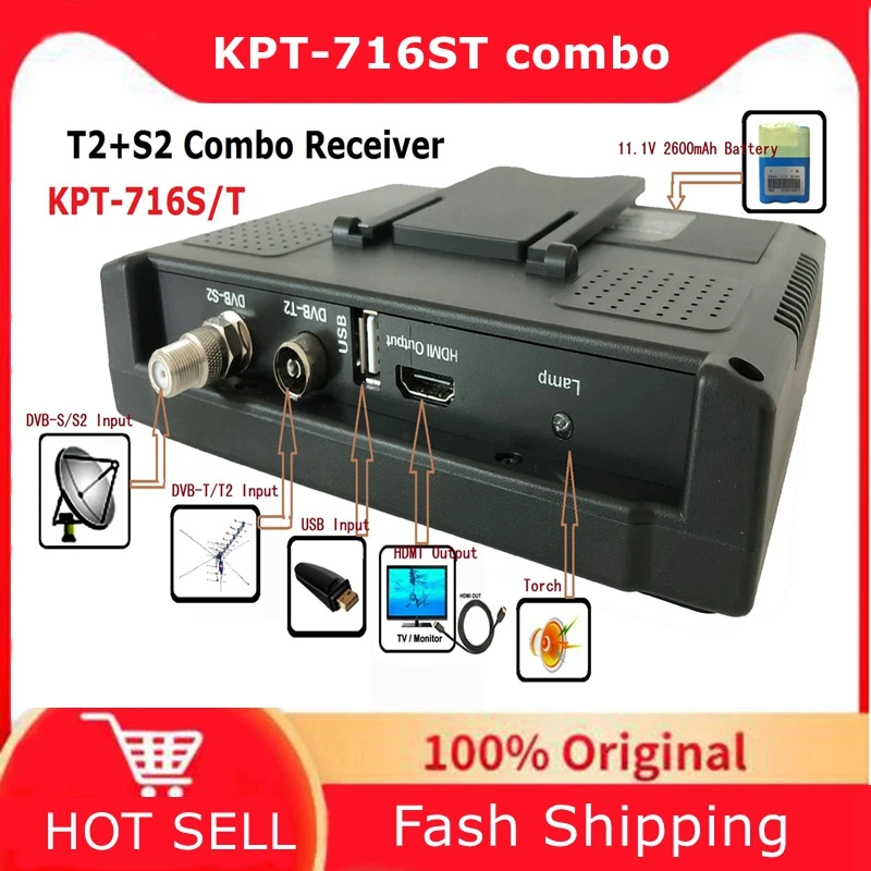 

kpt-716ST 7inch Portable widescreen DVB S2 & T2 combo Satellite finder Test & Monitor