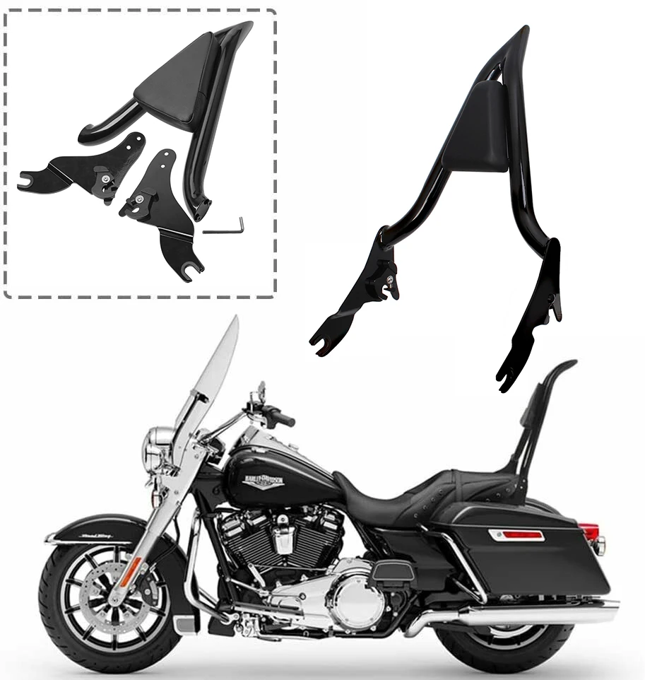 

Motorcycle Gloss Black Rear Passenger Backrest Sissy Bar Cushion Pad For Harley Touring CVO Road Street Electra Glide 2009-2021
