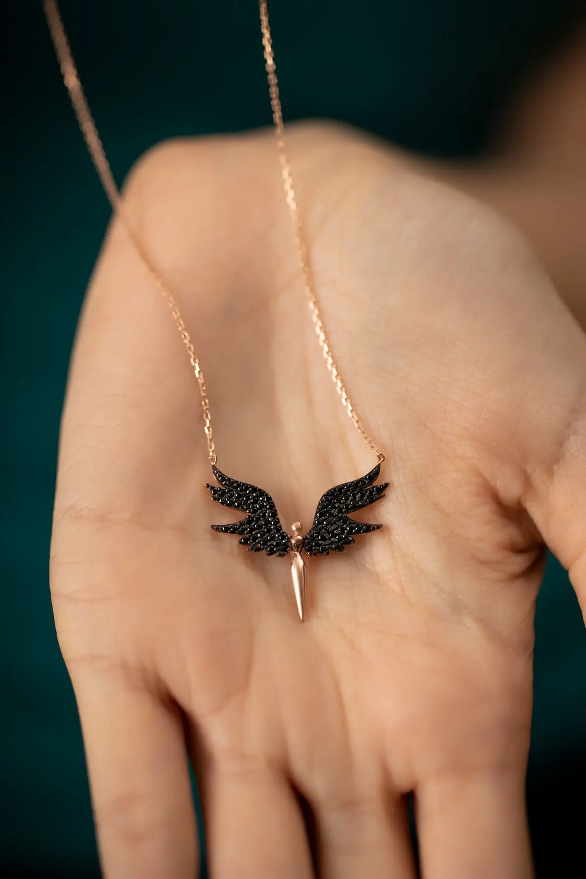 

Female Model Rose Plated Silver Necklace