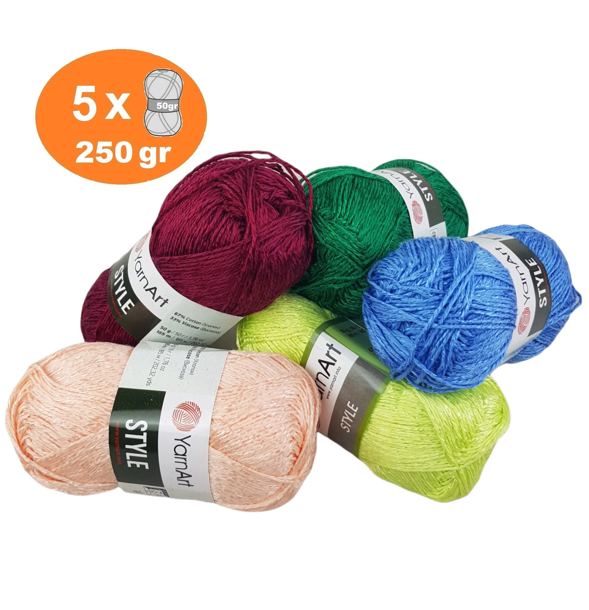 

Yarnart Style Yarn Hand Knitting Crochet 5x50gr-185mt %67 Cotton-%33 Viscose Shiny Colors Short Beachwear Summer Wear Silky Soft