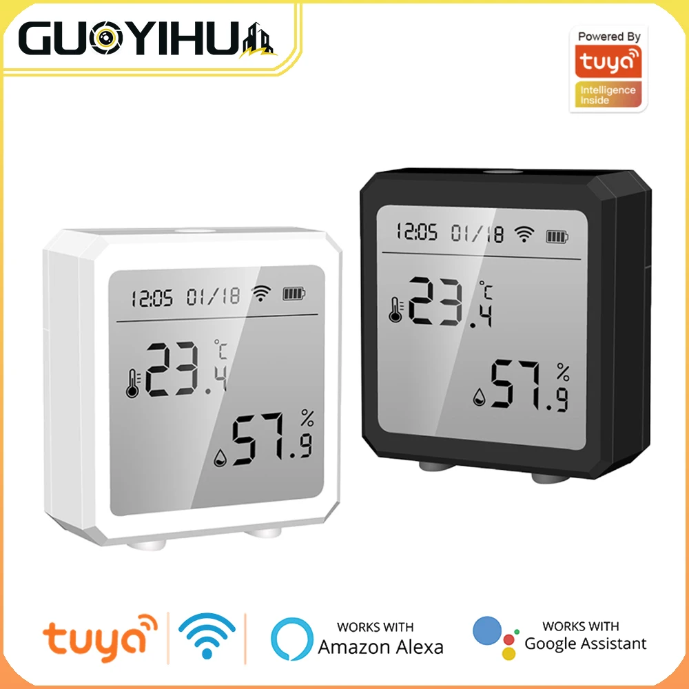 

Умный датчик температуры и влажности Tuya, Wi-Fi сигнализация с экраном, удаленный мониторинг через приложение, поддержка Alexa Google Assistant