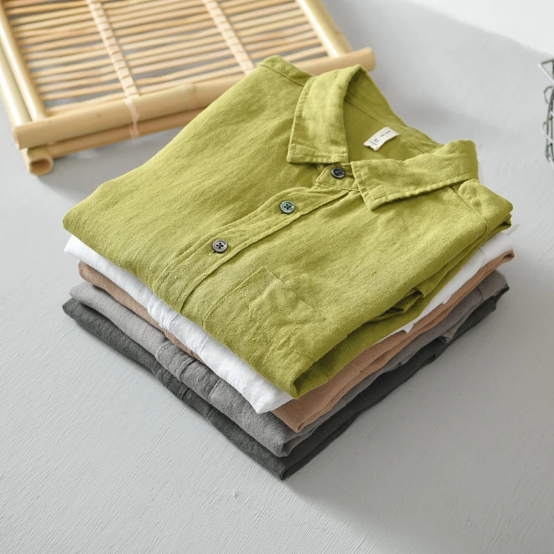 New men casual shirt 100% linen Breathable solid tops long sleeve Soft and comfortable men shirts Camisa masculina 531