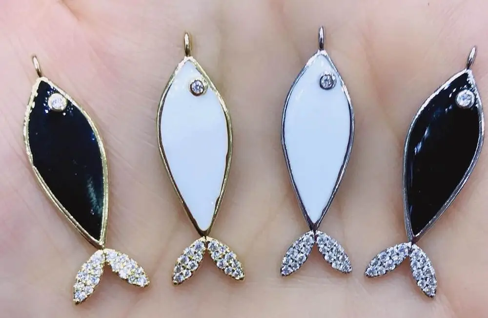 

4PCS 18K Nickel Free Gold Plated Spacer Brass Fish pave CZ Charm Beads Craft Supplies, DIY Findings, Earring Charm, pendant