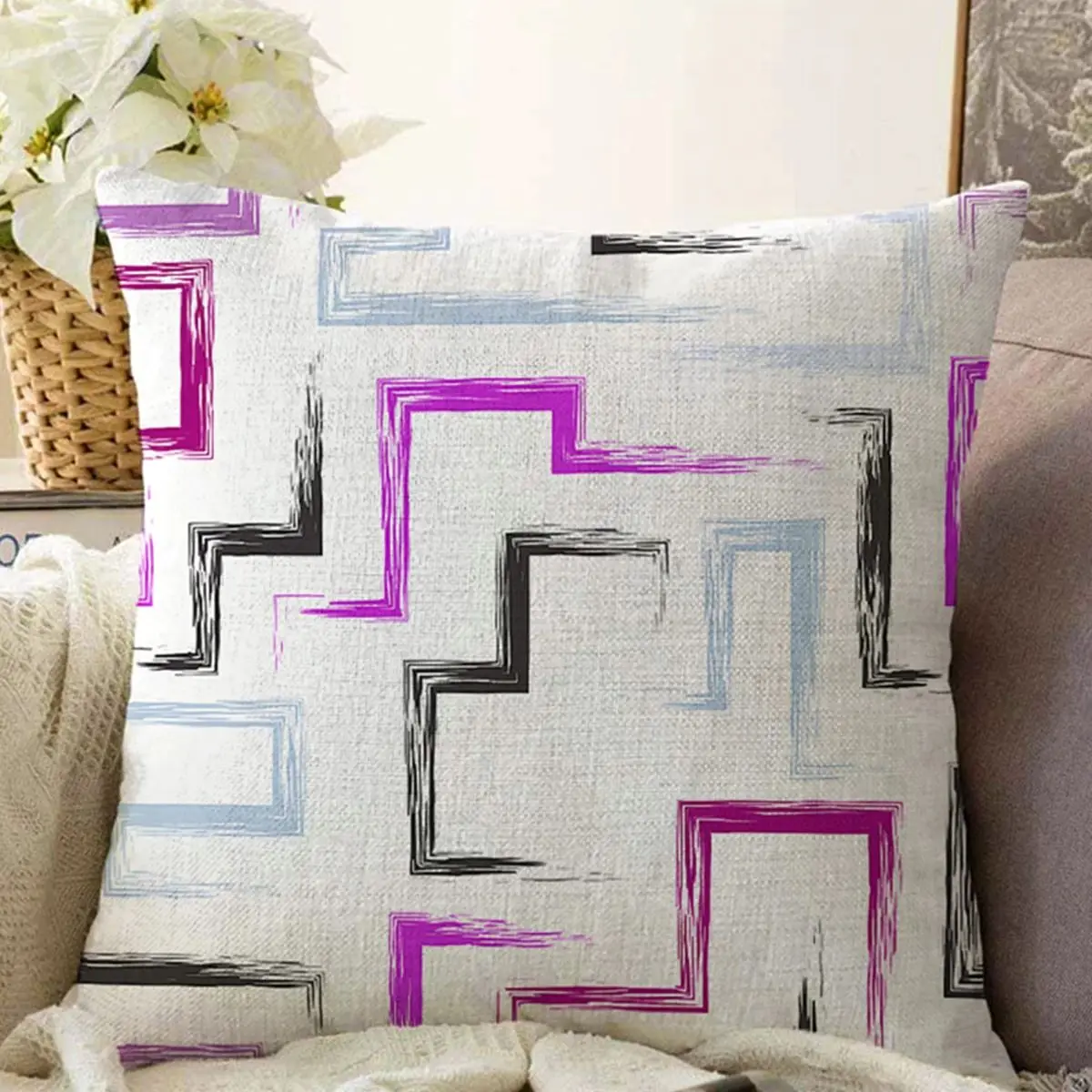 

Двусторонний белый лабиринт Zeminli Real Home геометрические современные иллюстрации цифровая печать Современная Подушка декоративный чехол