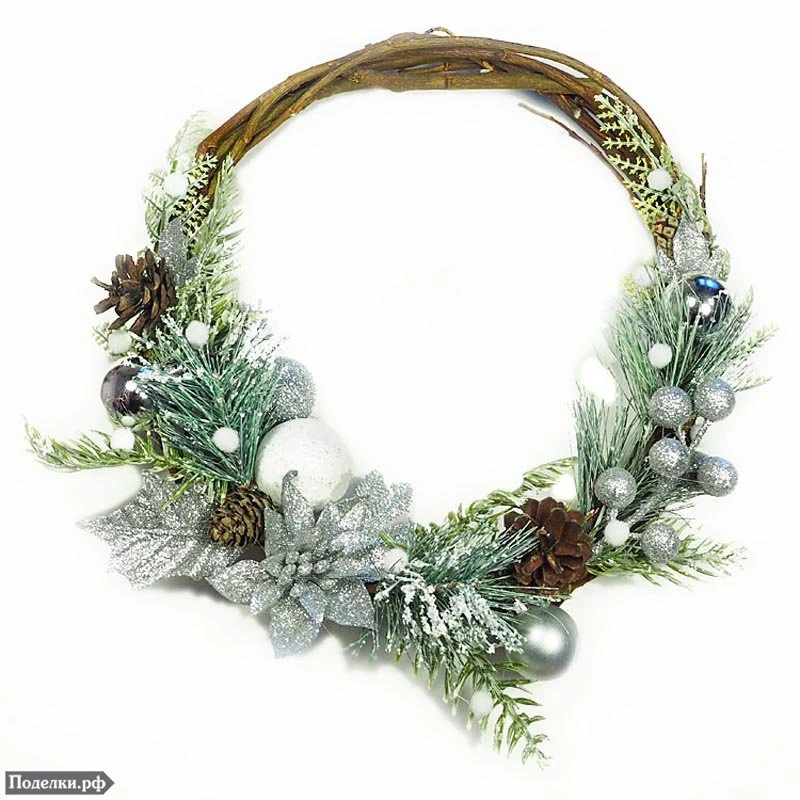 Christmas wreath with шишками and toys tov-0167 handmade 25 cm | Artificial Flowers