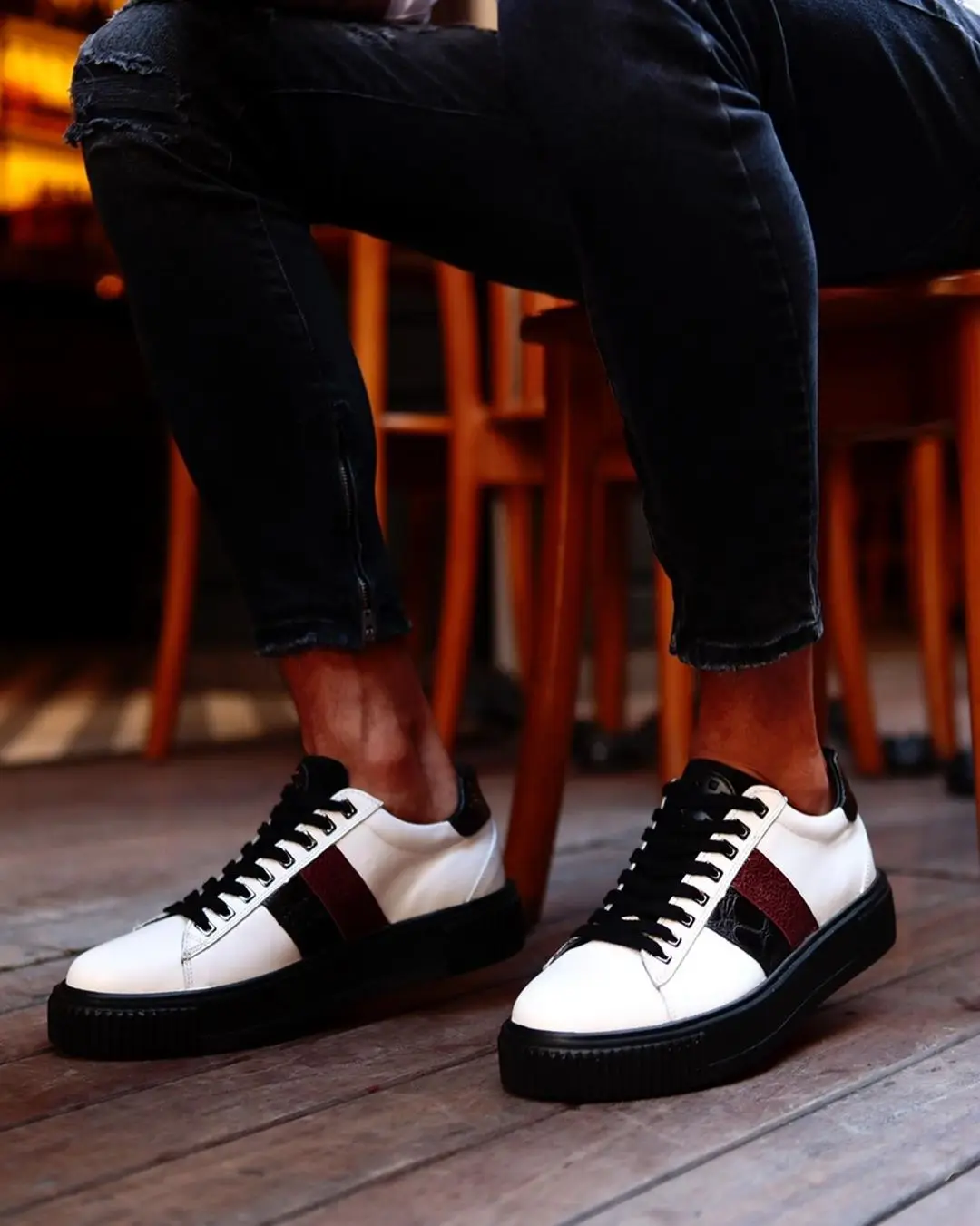 

100% Genuine Leather Casual Style Men Shoes Handmade Comfortable Durable-13570 WHTE BURGUNDY