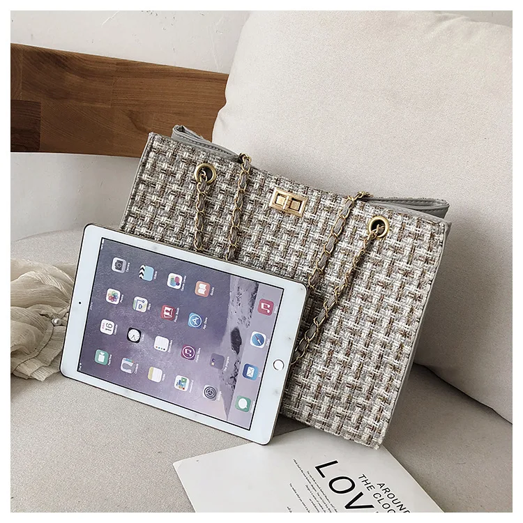 Классическая модная клетчатая женская сумка большая емкость на плечо с цепью