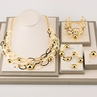 gold color dubai jewelry sets for women african party wedding gifts beads round necklace bracelet earrings ring jewellery