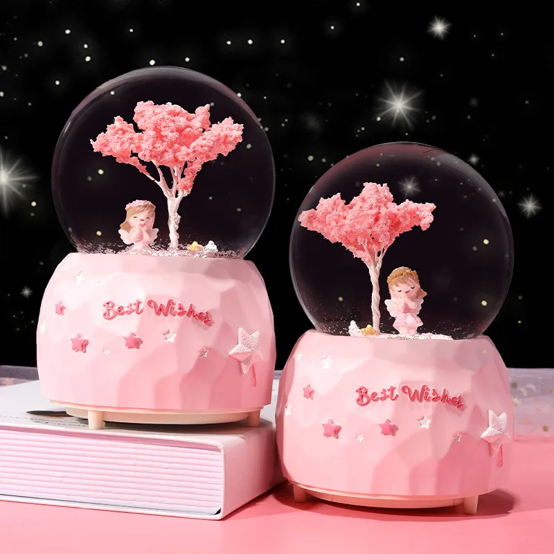 

Girl Heart Cherry Blossom Girl Crystal Ball Music Box Ornament Music Box Children's Day Send Girls Birthday Gift