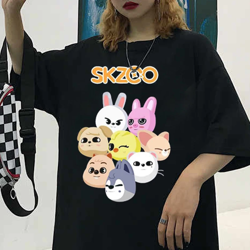 

Cartoon Cute SKZOO Stray Kids T Shirt Women Tops Graphic Harajuku Tee Summer Streetwear Short Sleeve Kawaii Clothes