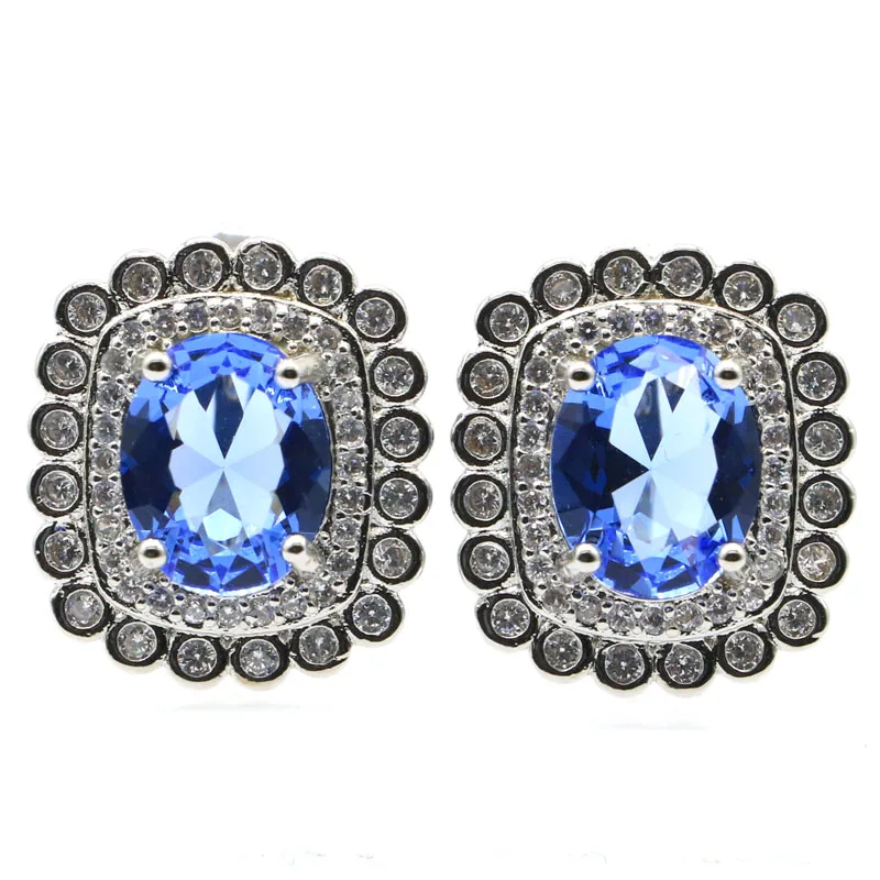 

43x25mm Beautiful Long Big Created Pink Tourmaline White CZ Ladies Wedding Silver Earrings