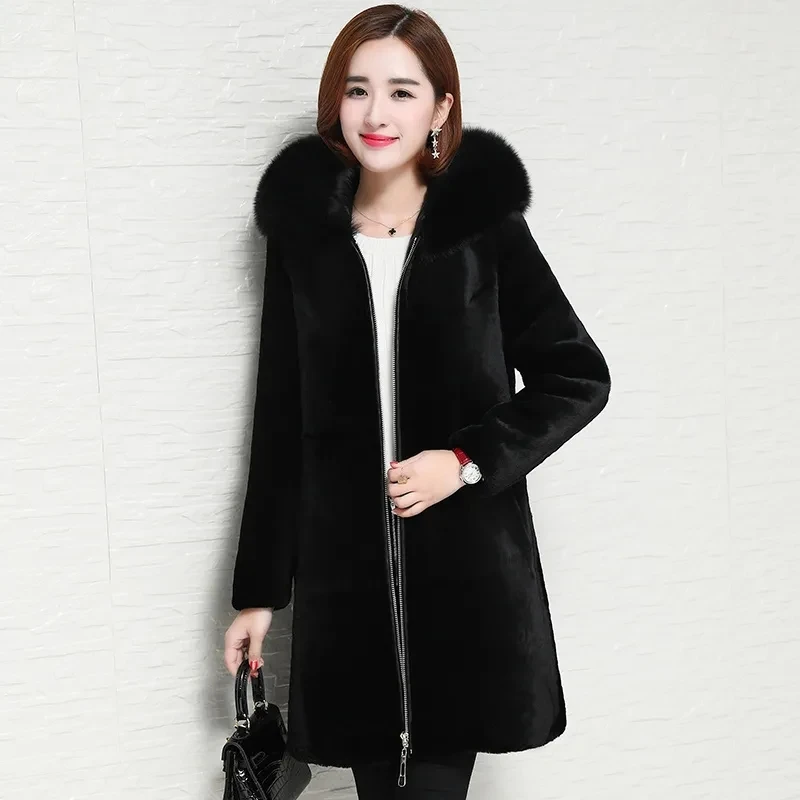 

2021 New Women's Imitation Mink Fur Jacket Coat Women's Mid-length Parkas Coat Winter Thick Plus Size 4XL Sheep Fur Coat