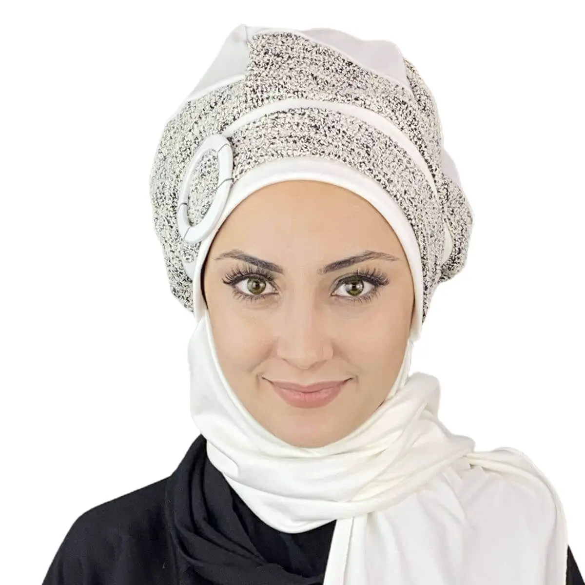 

White Kırçıl Patterned Buckled Beanie New Fashion Islamic Muslim Hijab 2021 Trend Hijab Garment Scarf Koton Practical Şapka