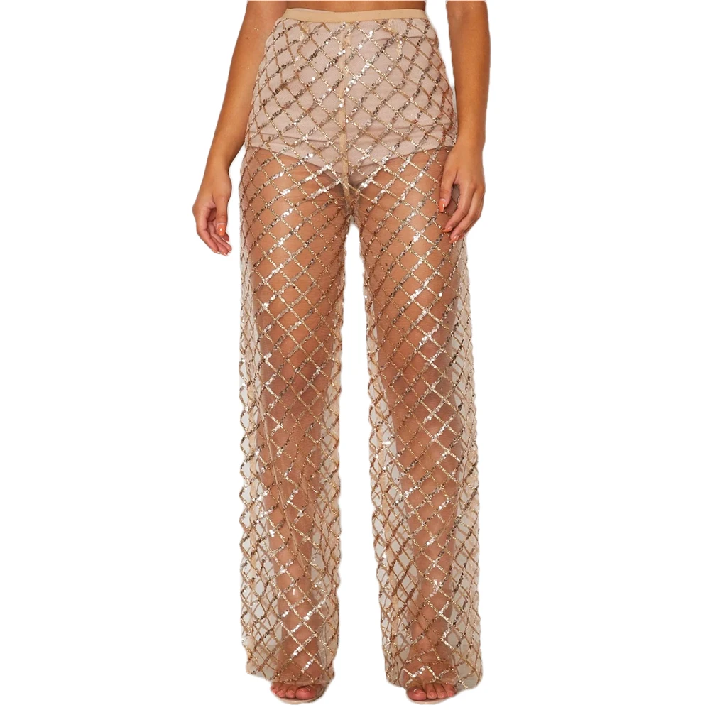 Летняя женская сетчатая прозрачная накидка на бикини длинные брюки пляжные