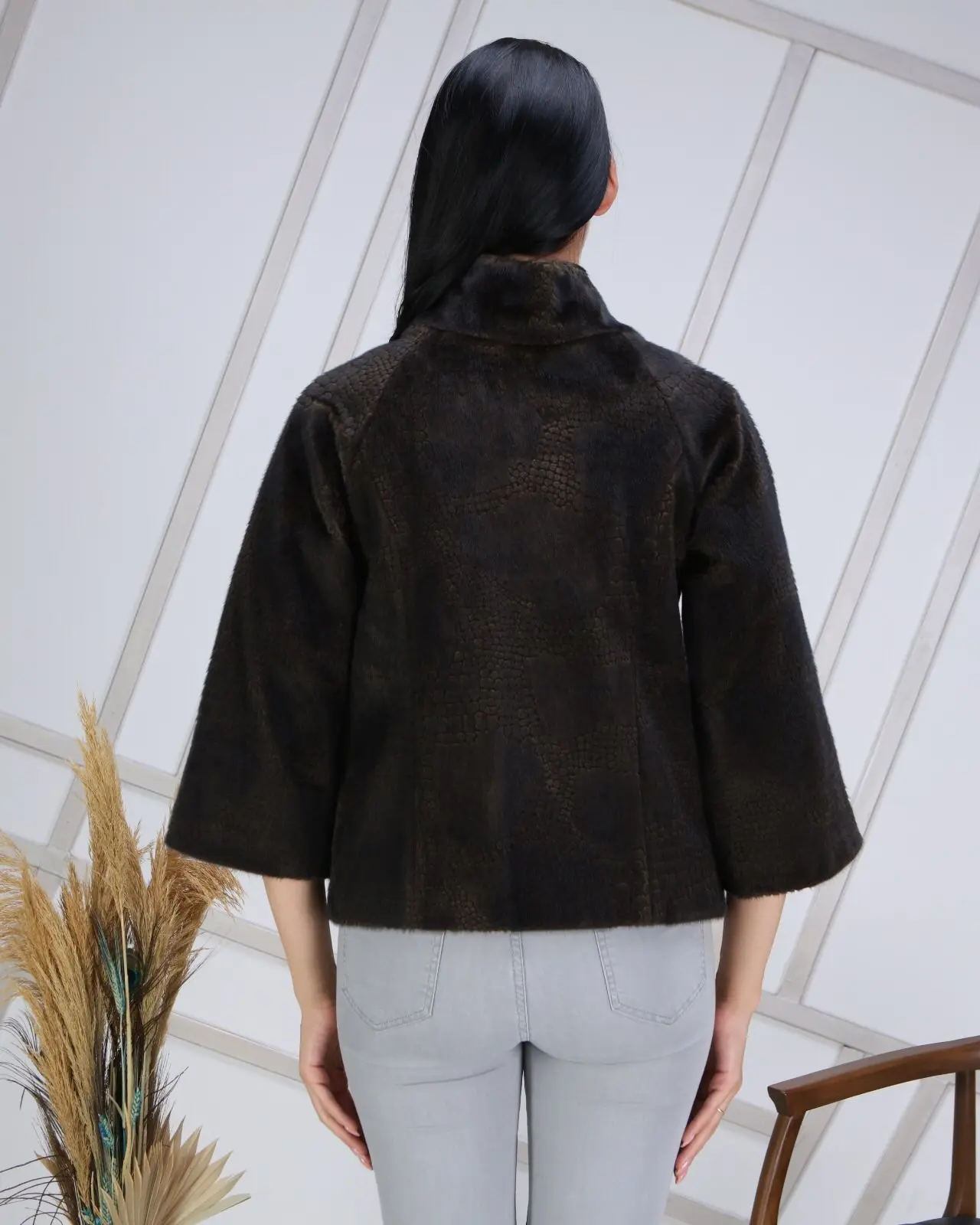 Winter Women  Fur Jacket Half Sleeve Plush Coats Double Pocket Snap Closure Astragan Pattern Evening Clothing 2021 Turkey Style