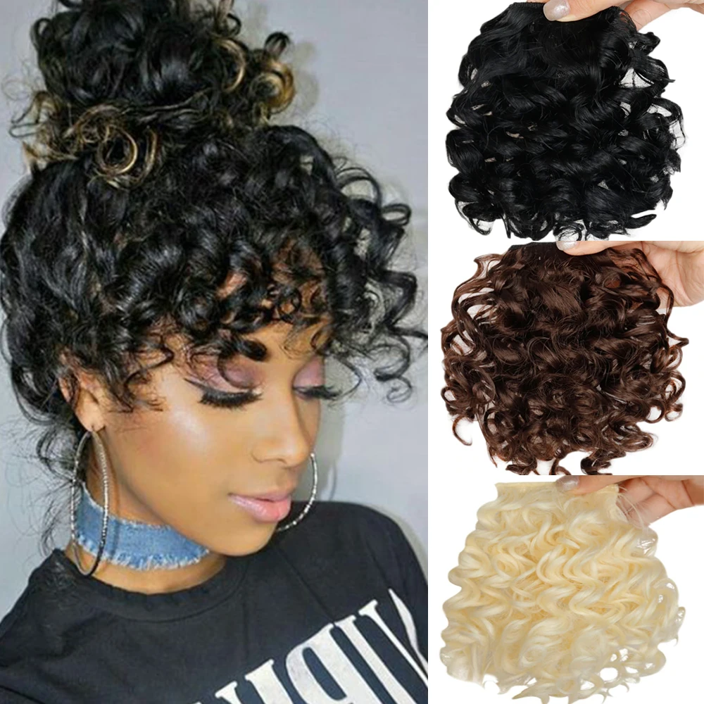 

AZQUEEN 6inch Synthetic Afro Kinky Curly Fringe Bangs Extensions For Women Natural Black Hairpieces Heat Resistant Fiber Clip in