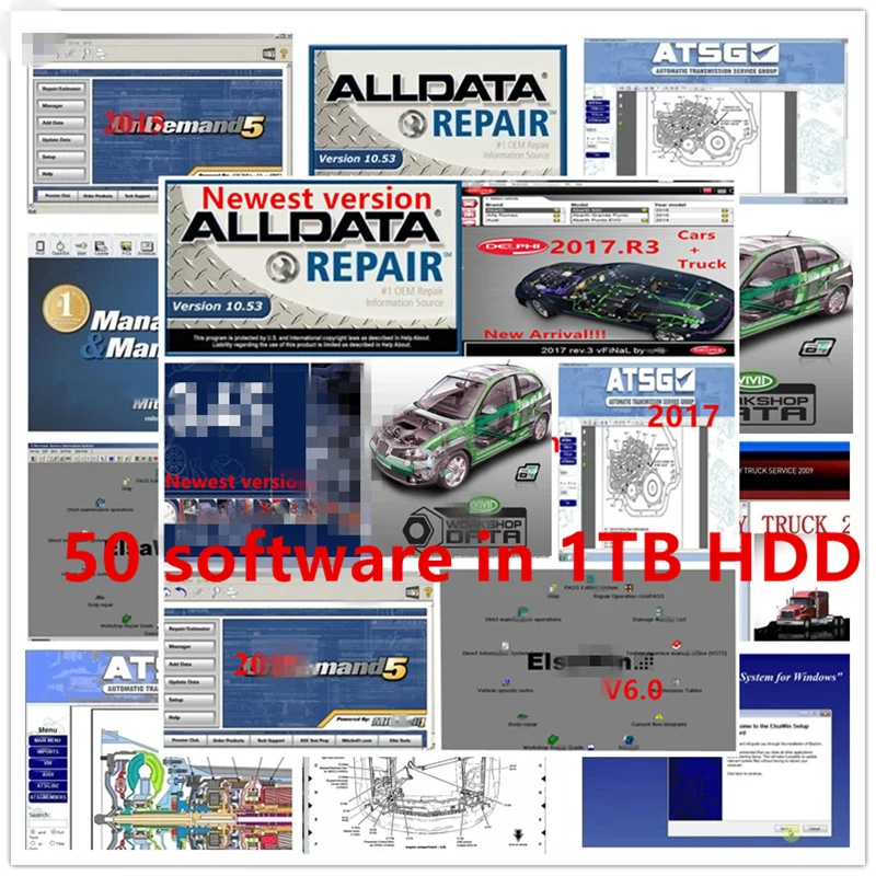 2021 hot Alldata 10.53 auto repiar Software alldata software Aut.Data 3.45+ Els.Win 6.0 + m.itchell  + Vivid + atsg 50 in 1TB HD
