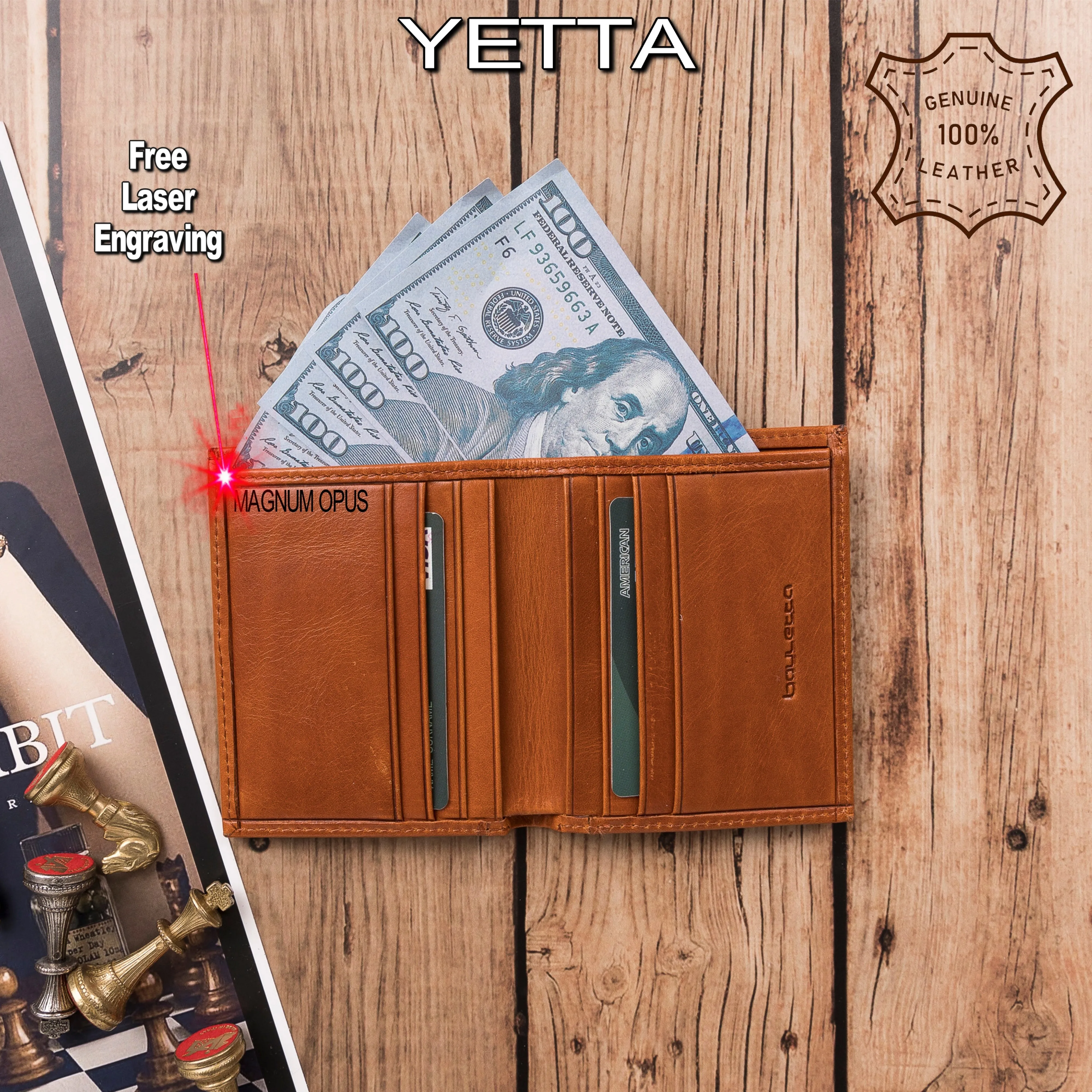 Handmade Genuine Leather Card Holder Wallet Book Type Closure that Holds up to 8 Cards and Paper Money Minimalist Elegant