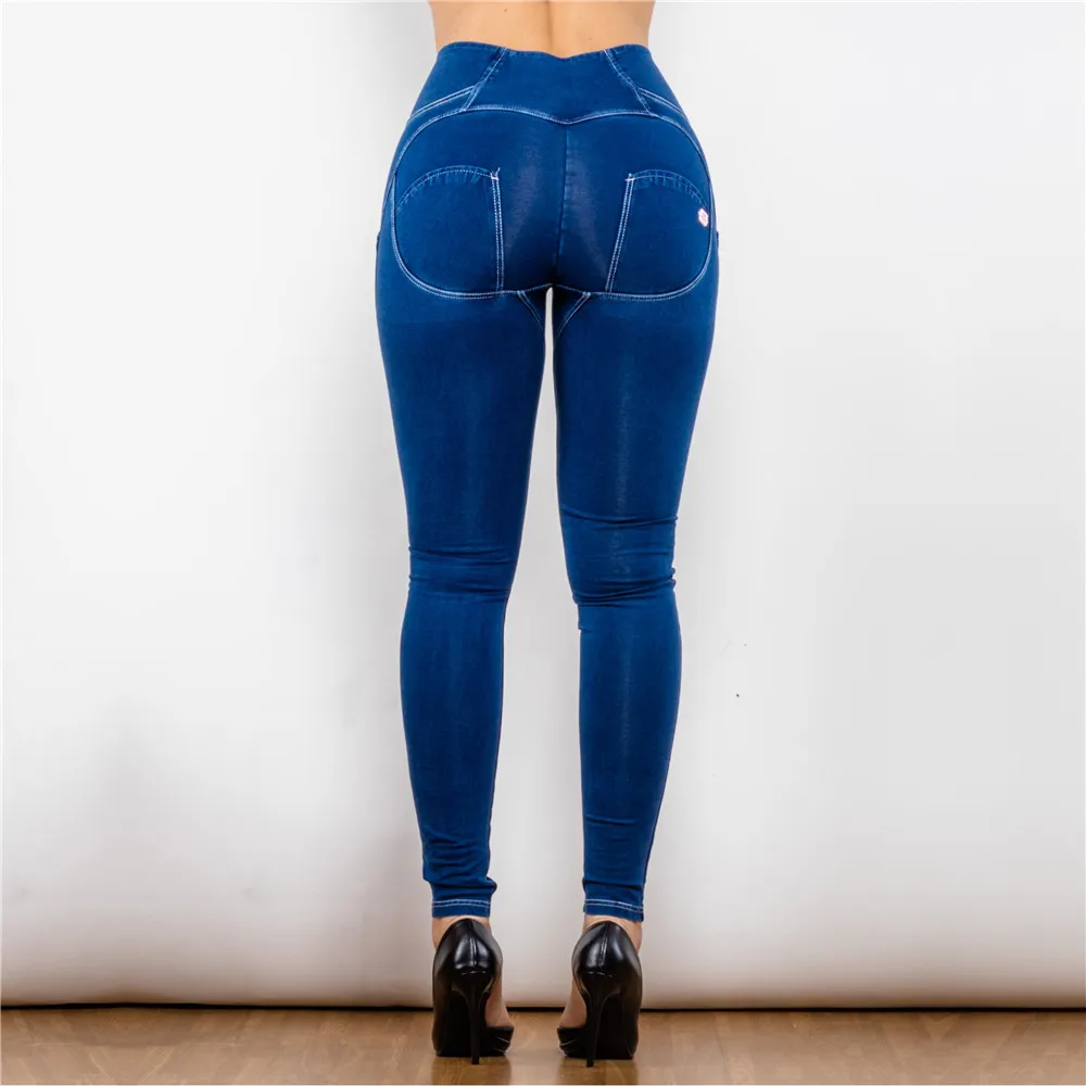 Melody Stretch Blue Jean Pants Elastic Waist Leggings For Fitting Women's Sports Leggings Fitness Jumpsuit