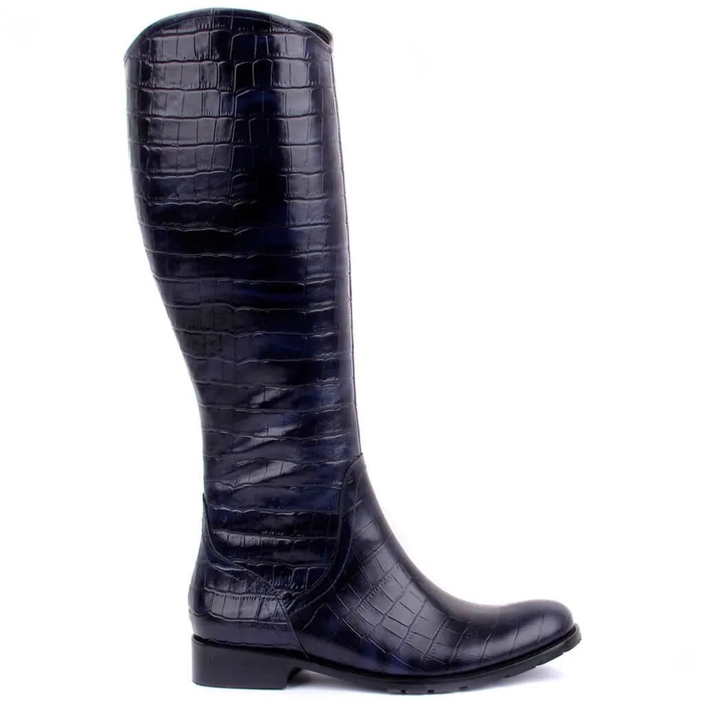 Navy blue Sail-Lakers/черные кожаные женские ботинки с узором Кроко - Цвет: Navy blue