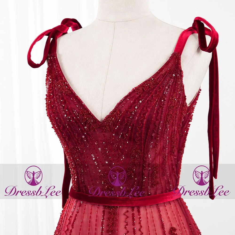 DressbLee2020 fashion red gradient evening dress fashion pageant ball gown shoulder strap tulle gem beaded red carpet dress