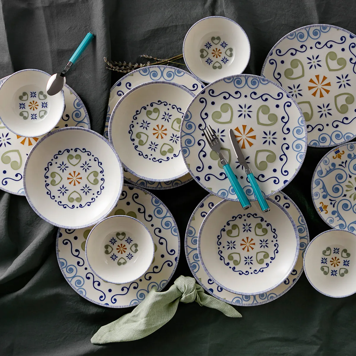 

Стильный Синий дизайнерский фарфоровый набор для 6 персон, 24 предмета