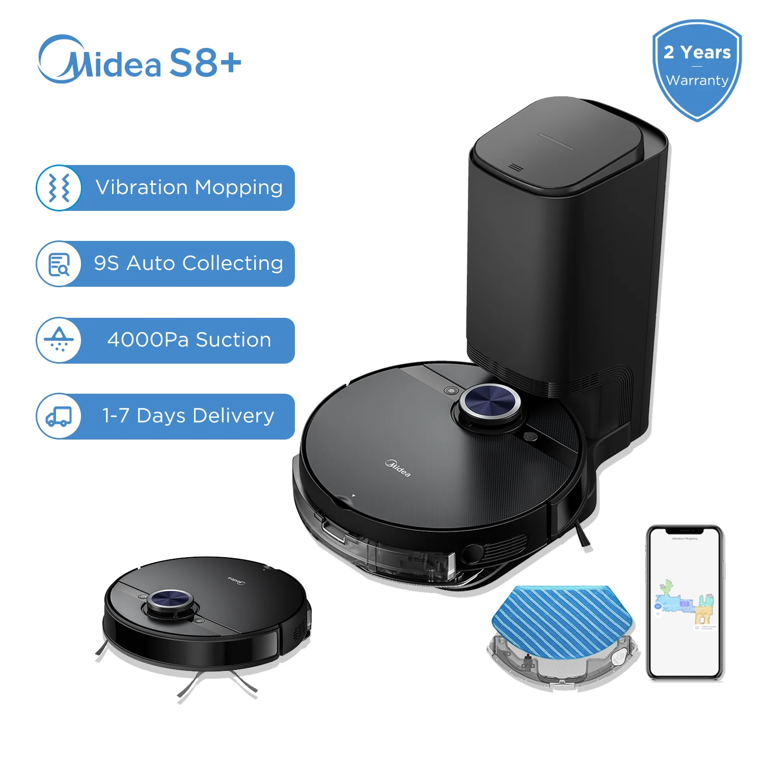 

Midea S8+ Robot Vacuum Cleaner for Home Electrolysis Disinfection Vibration Mopping Smart Vacuum Cleaner Dust Collect Station