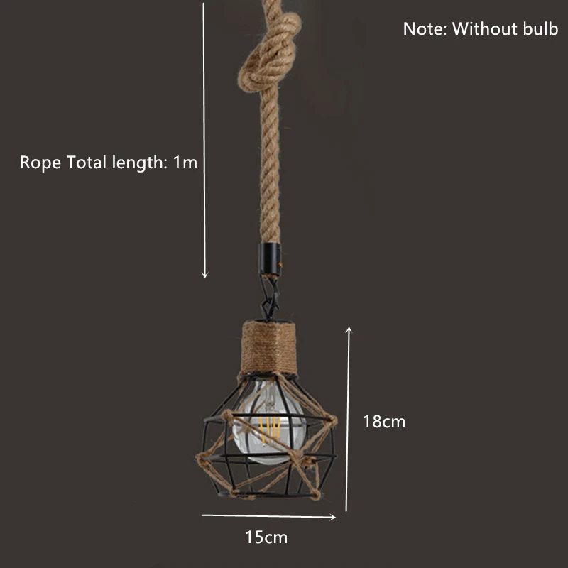 

1Piece Vintage Hemp Rope Pendant Light Lampshade Industrial Cafe Bar Hanging Lamps Indoor Decor(without Bulb)