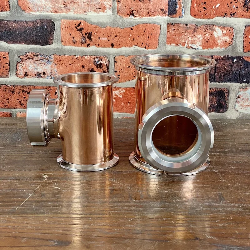 Медный тройник 4 дюйма для пузырчатых пластин. Часть дистилляционной колонки.