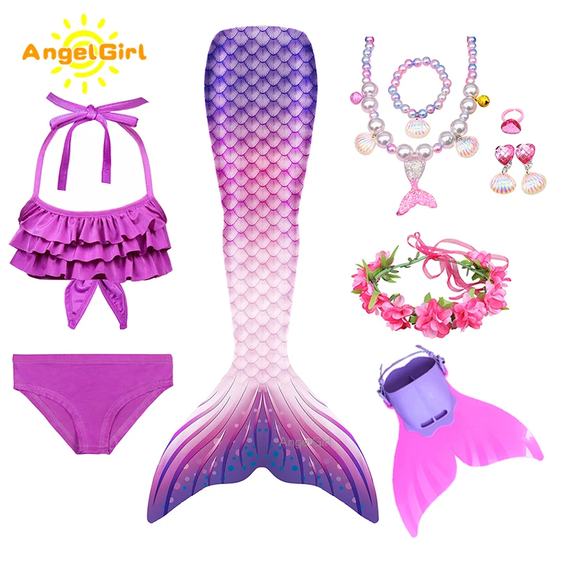 

AngelGirl Girls Mermaid Tail Swimming Dresses Cosplay Beach Costume Children Beachwear Mermaid Swimsuit for Kids Christmas Gifts
