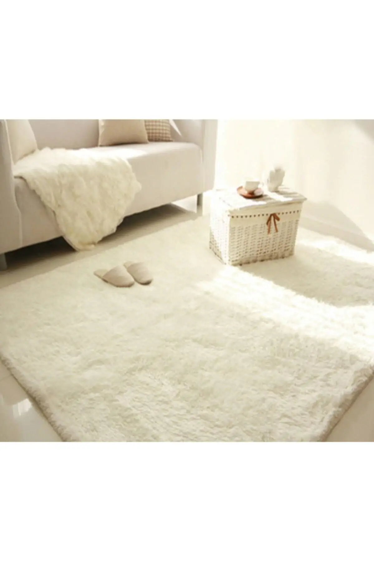 

Plush Long Carpets Modern Home Decor Living Room Bedroom Fluffy Rugs Rectangular Furry Floor Mats Can Be Customized White